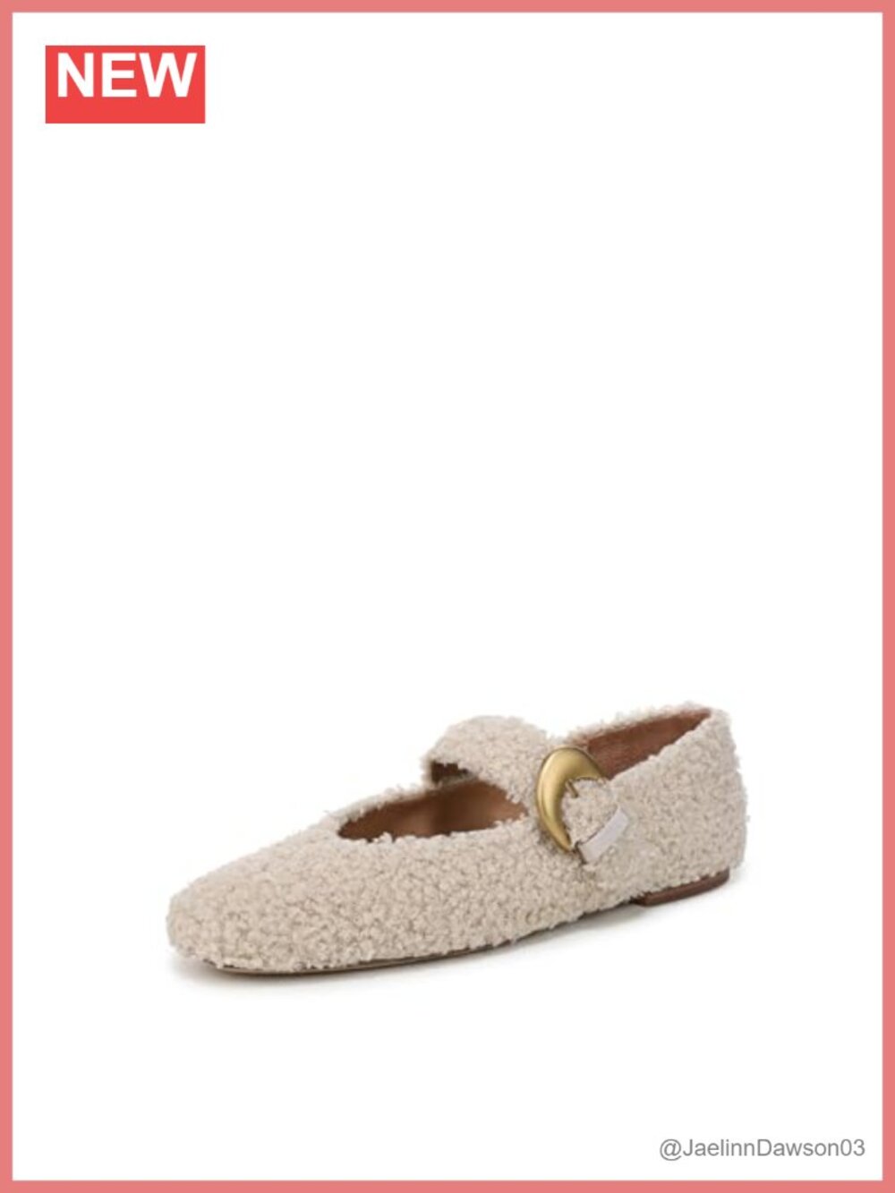 Shearling Mary Jane Flats with Gold Buckle - Round Toe Casual Shoes